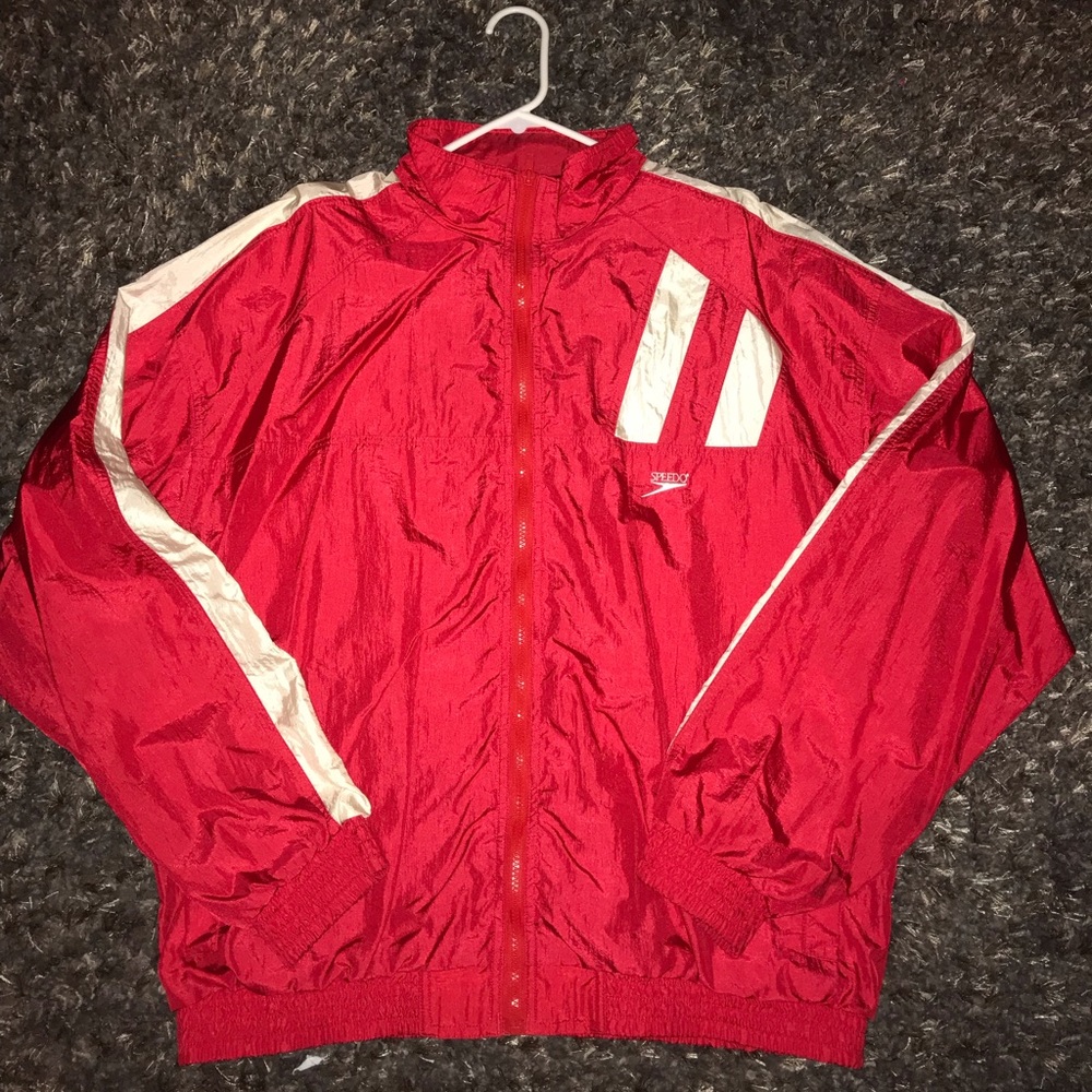 Red and White Speedo Windbreaker